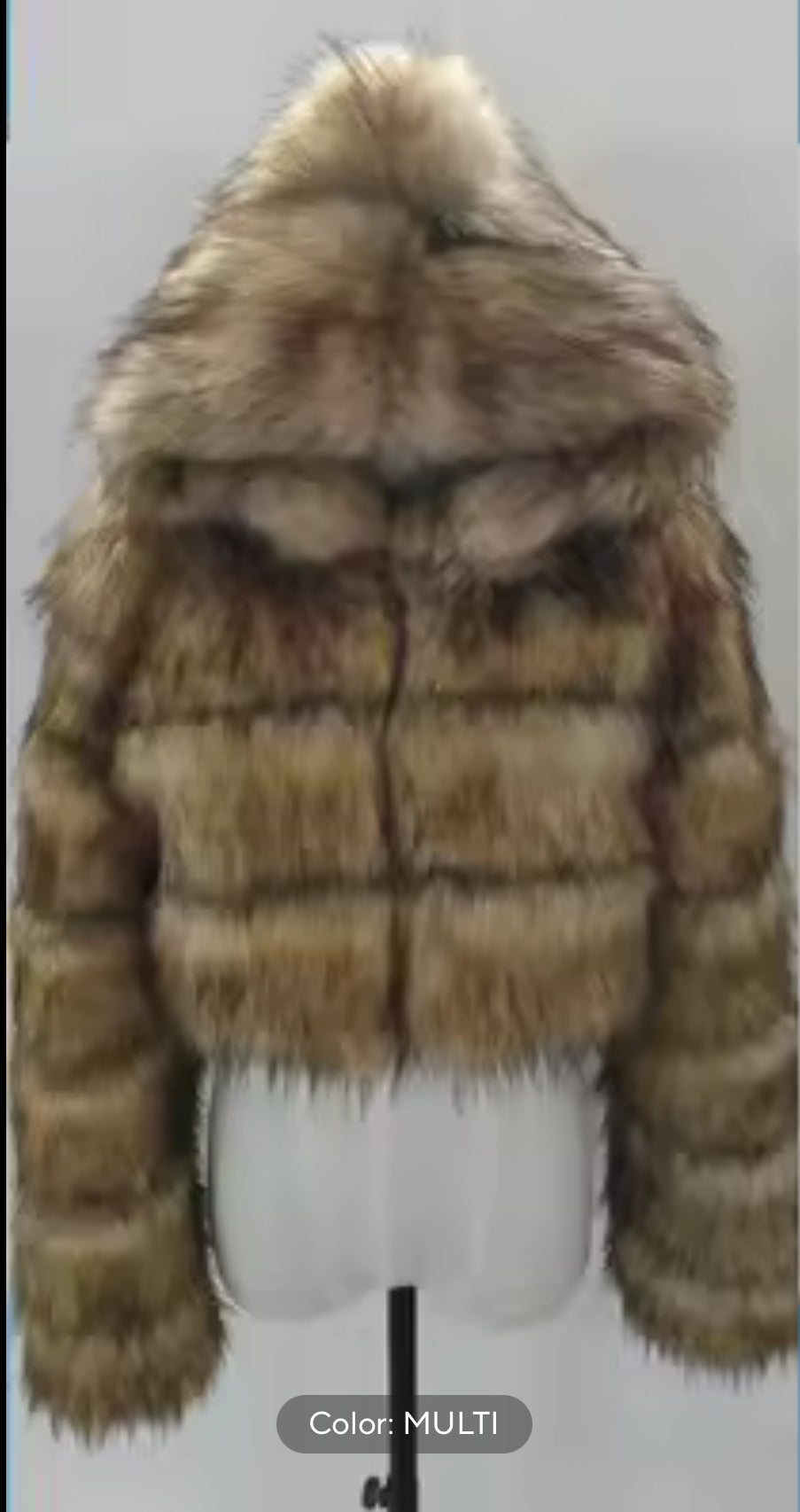 Faux Fur Cropped Jacket w/ Hood